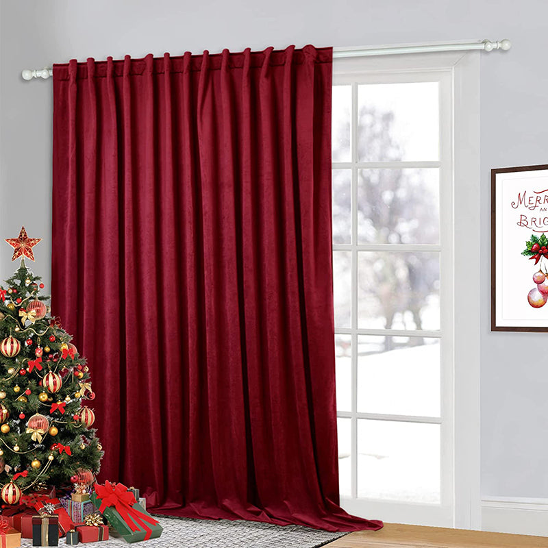 Rod Pocket Back Tab Velvet Blackout Curtains For Sliding Glass Door Living Room And Bedroom 1 Panel (Width: 100 Inch)